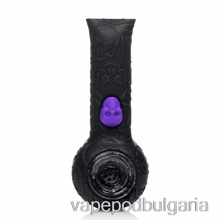 Vape Bulgaria Stratus силикон череп ръка тръба лъскава пантера (блестящо черно / Uv зелена пчела)